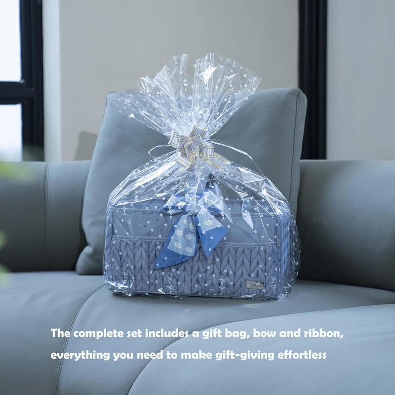 LUKJOJO Luxurious Baby Diaper Caddy, Nursery Storage Basket for Newborn Essentials, Travel Baby Basket for Diapers Baby Wipes, Organizer Tote Bag Storage Bin, Baby Shower Gifts(ash blue) - Image 2